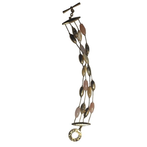 Multi-Strand Monet Bracelet Pink Gold Beads Toggle Closure delicate elegant - Picture 4 of 5